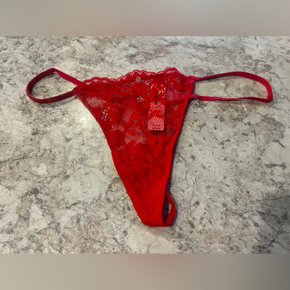 VS Shine Strap Lace Panty Red Large NWT
